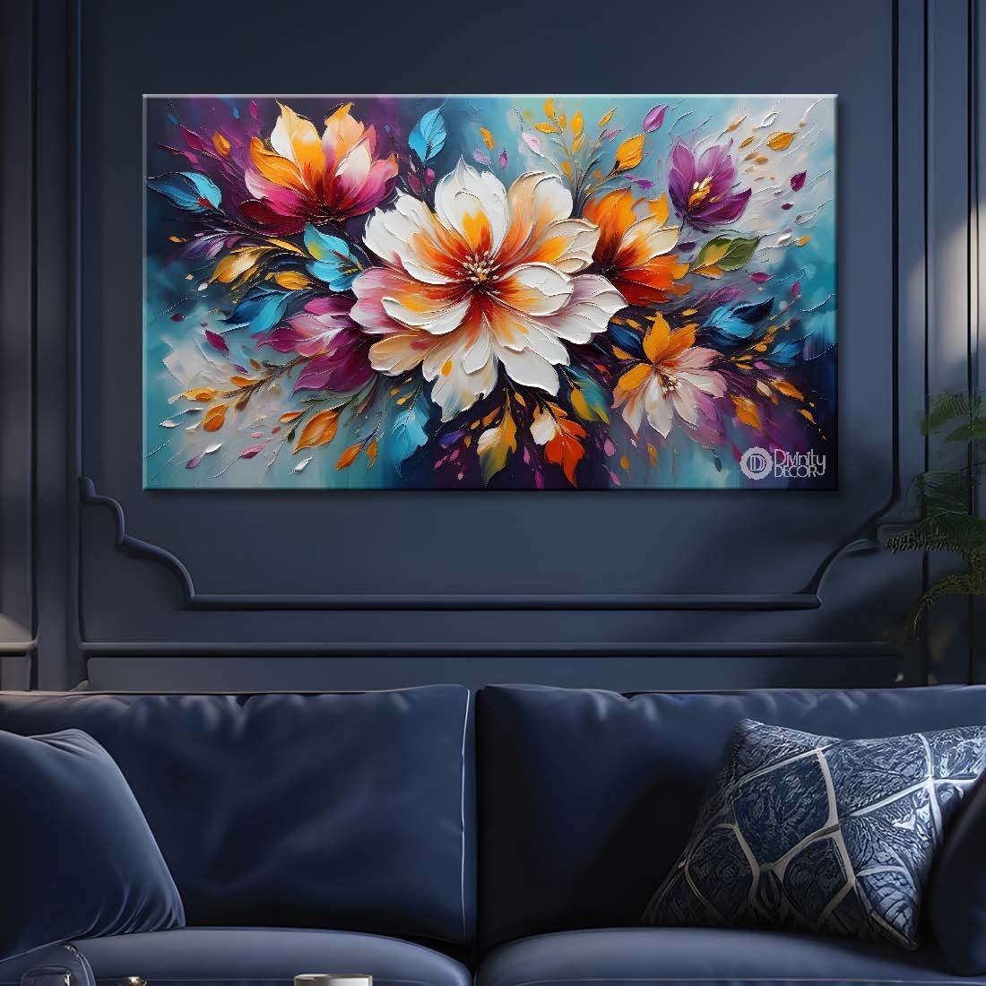 Colorful flowers with blue background- Design - Flower-162