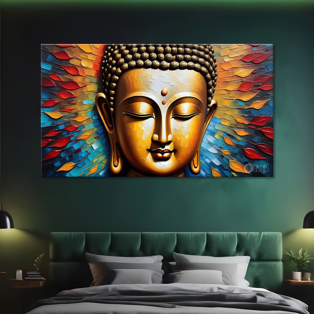 Golden buddha with colorful background textured painting Canvas Wall Painting - Buddha-162