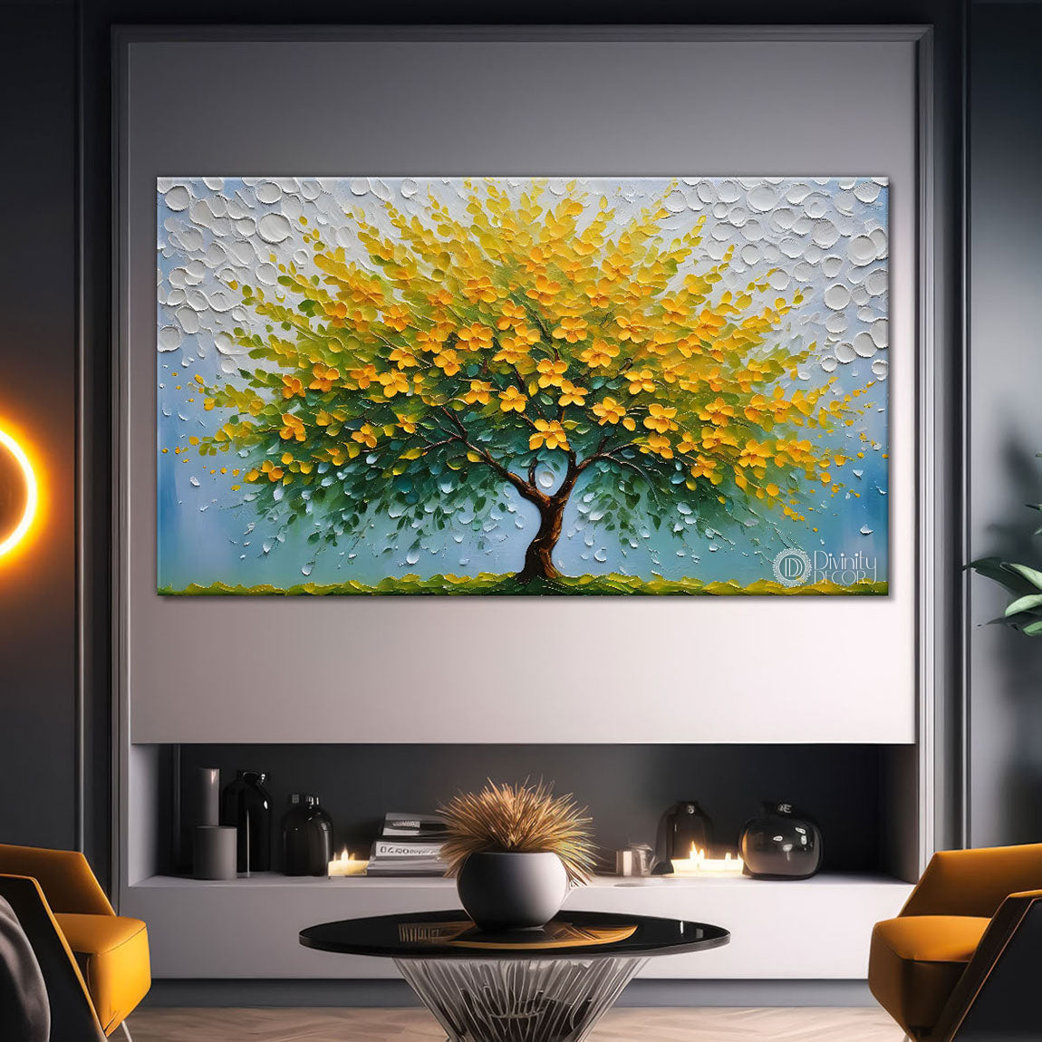 Yellow tree in textured modern art- Design - Tree-162