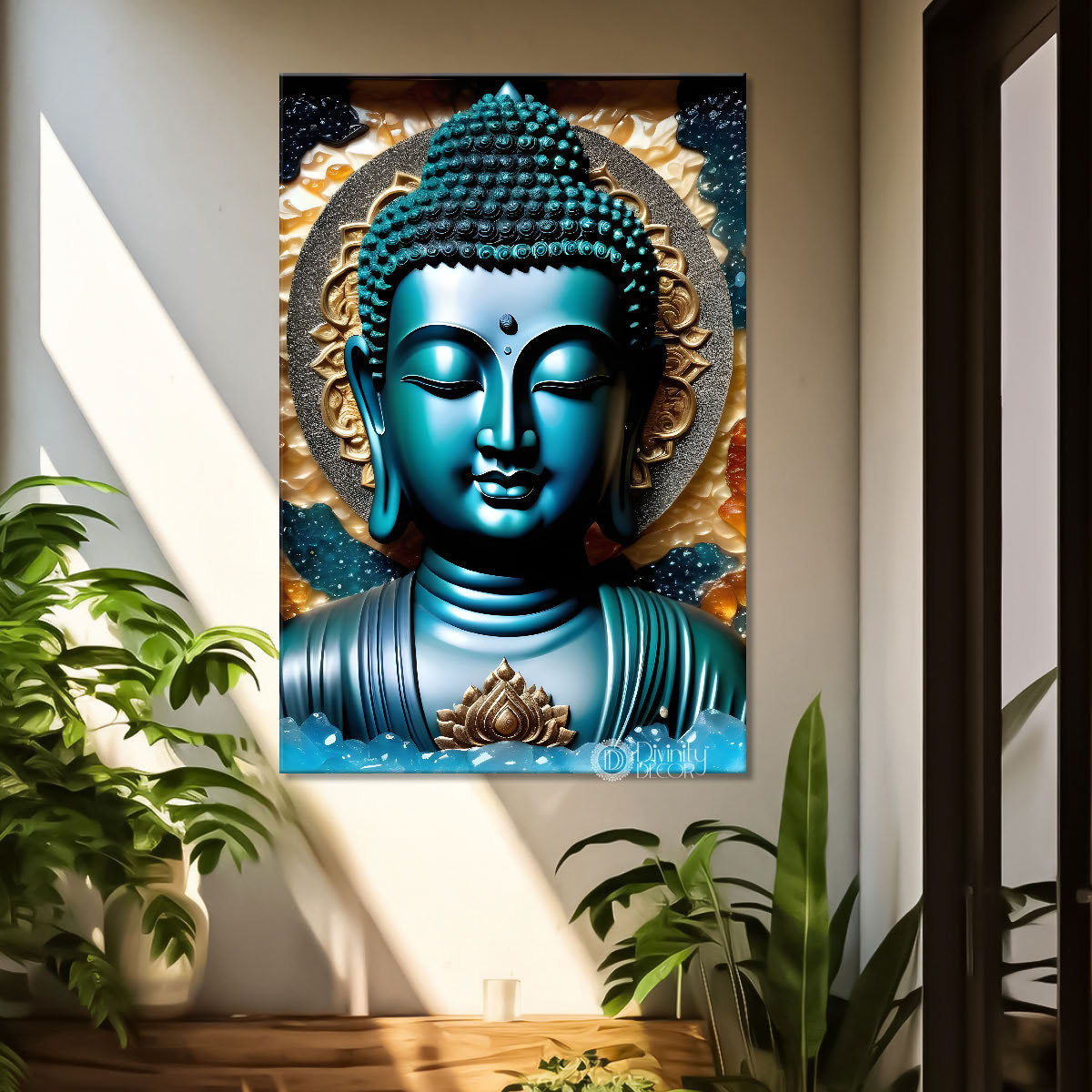 Blue buddha with dark texturd painting - Buddha-V-162