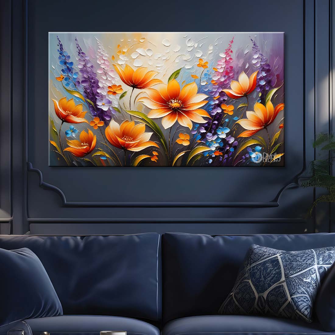 Colorful flowers with blue background- Design - Flower-163