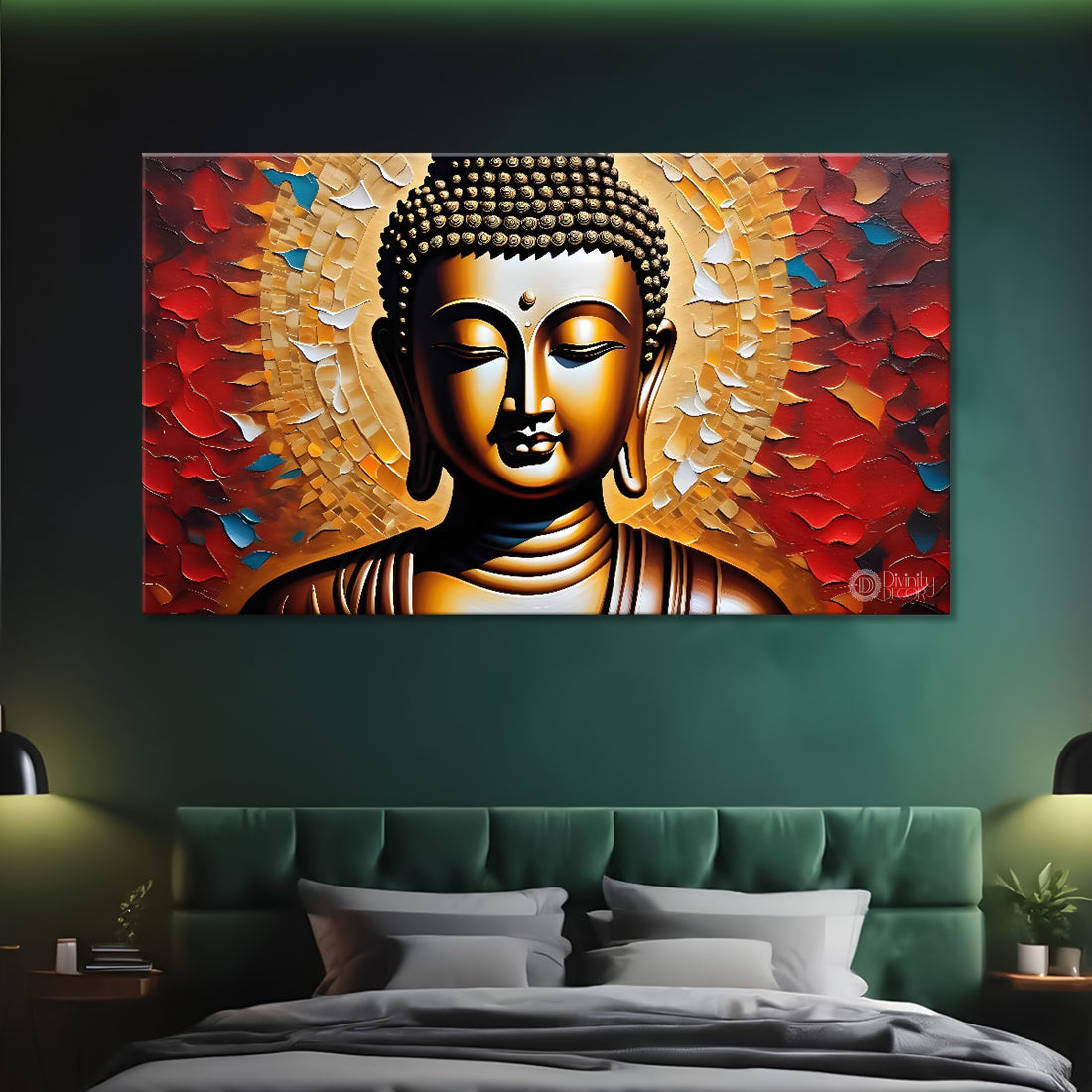 Golden buddha with colorful background textured painting Canvas Wall Painting - Buddha-163
