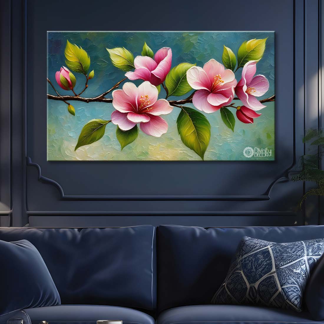 Pink flowers with green background- Design - Flower-164