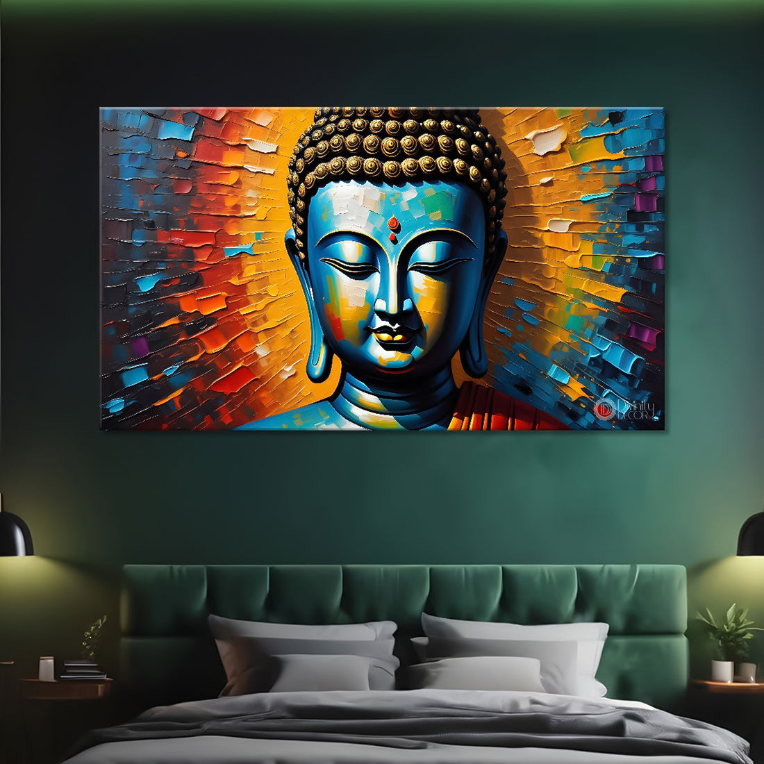 Blue buddha with colorful background textured painting Canvas Wall Painting - Buddha-164