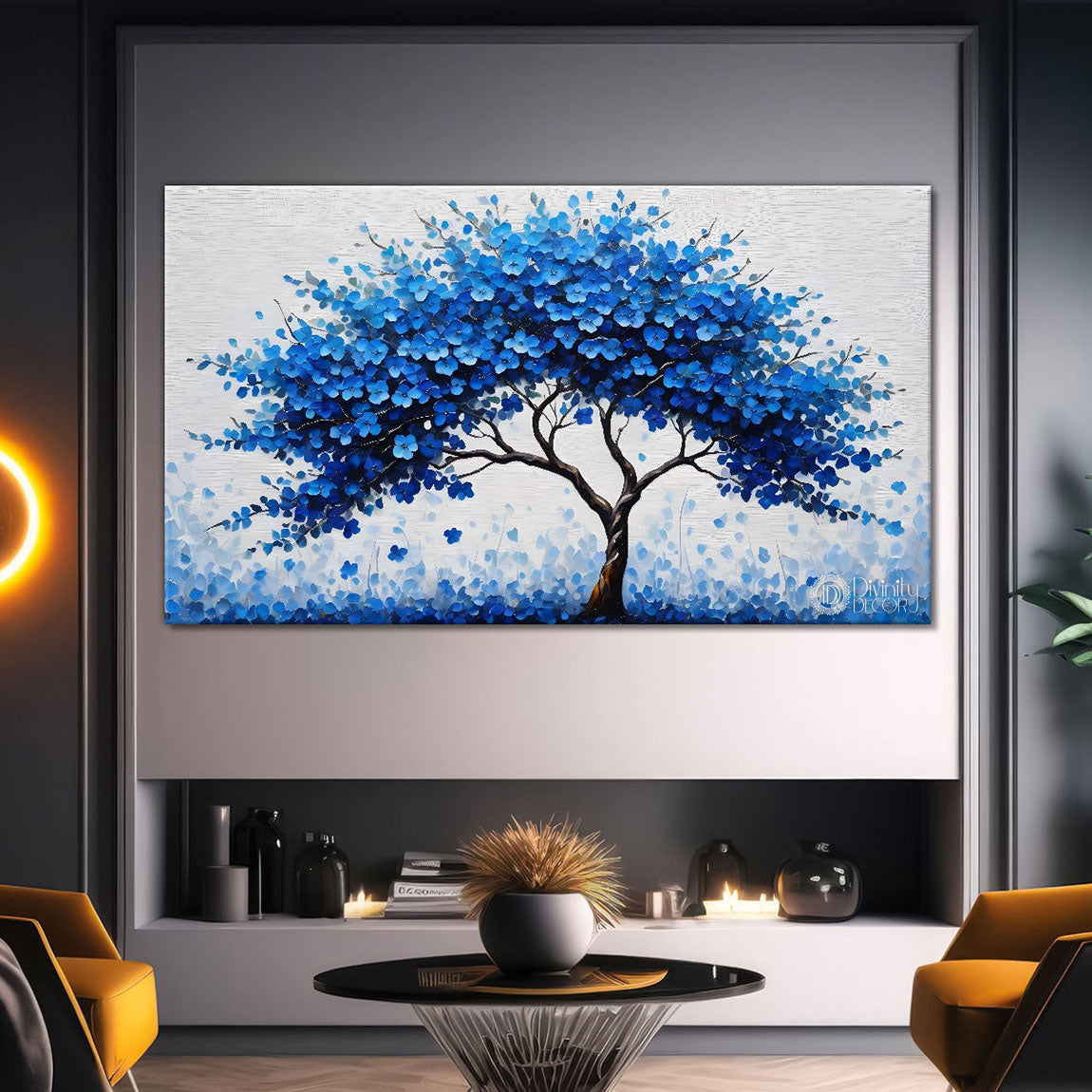 Blue tree in textured modern art- Design - Tree-164