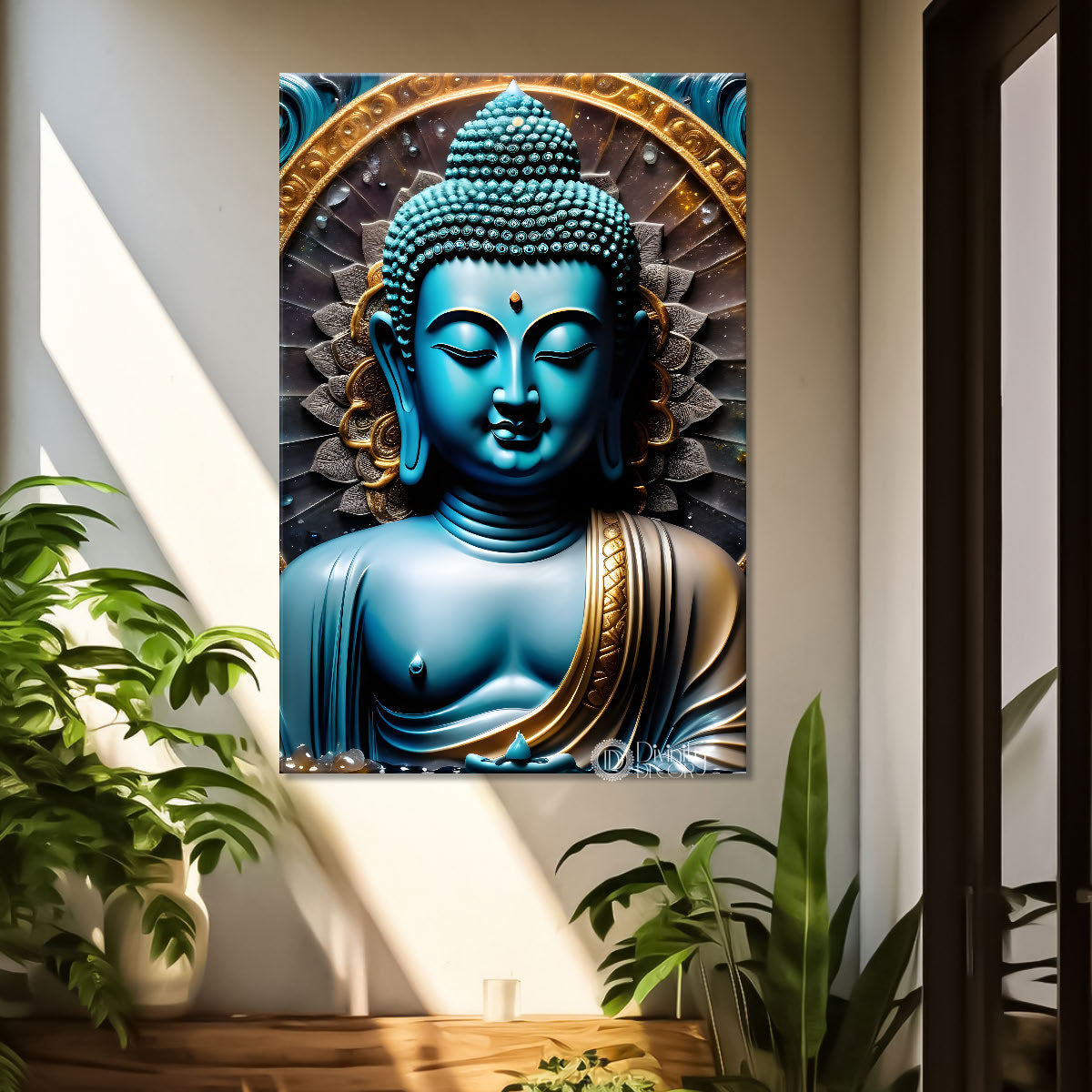 Blue buddha with dark texturd painting - Buddha-V-164