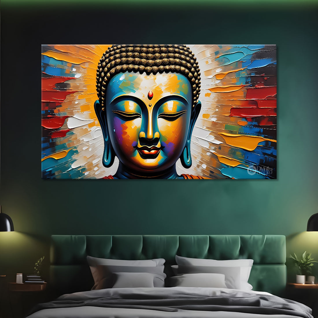 Golden buddha with colorful background textured painting Canvas Wall Painting - Buddha-165