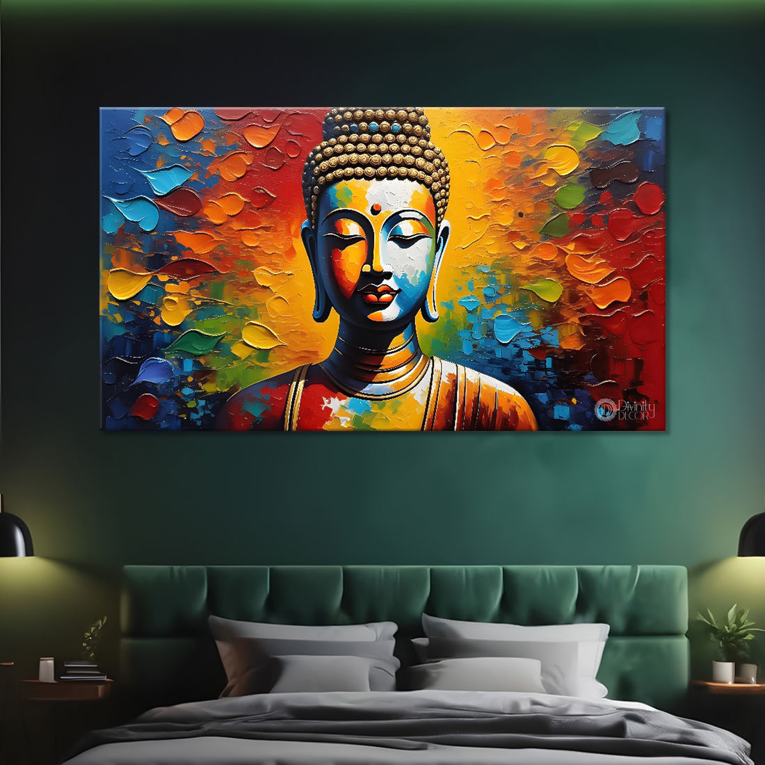 Golden buddha with colorful background textured painting Canvas Wall Painting - Buddha-166