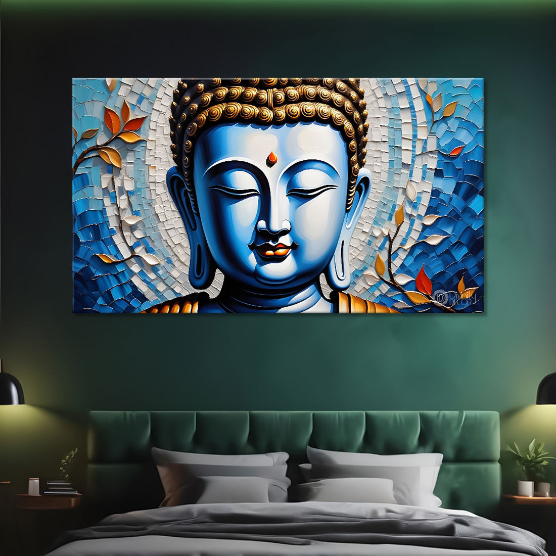Blue buddha with sky blue background textured painting Canvas Wall Painting - Buddha-167