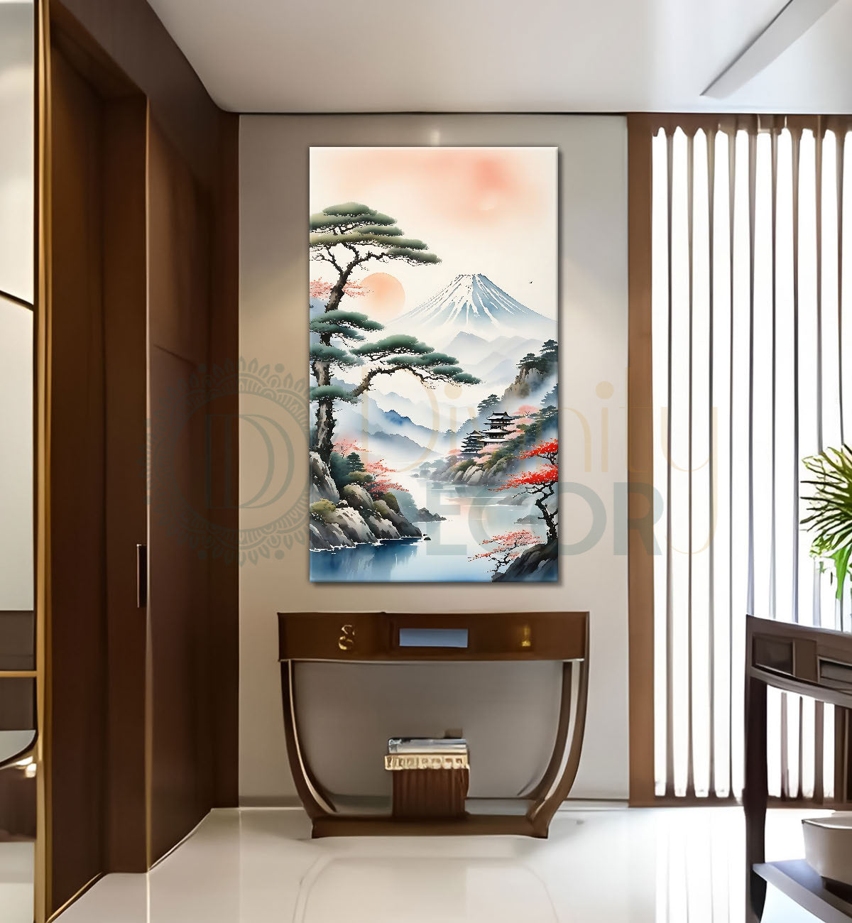 Mountains with tree and clouds in textured water painting Canvas Painting - Nature Art -V-168