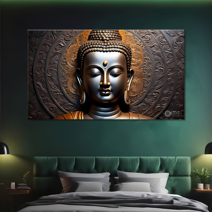 Golden buddha with dark background painting Canvas Wall Painting - Buddha-169