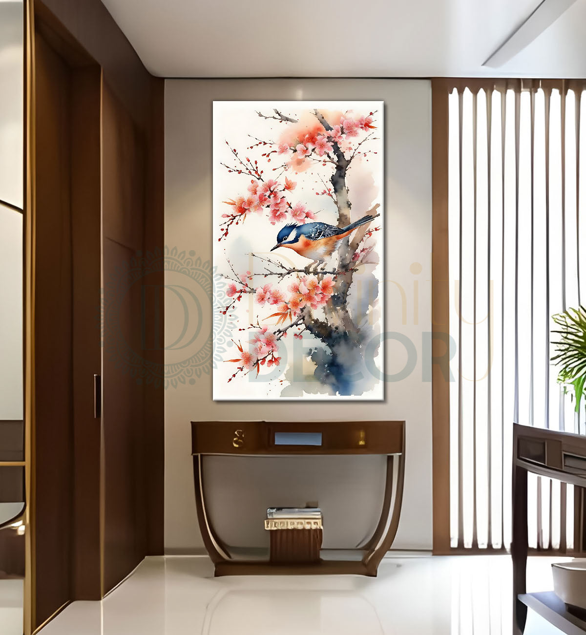 Pink tree in textured water colour painting Canvas Painting - Nature Art -V-169