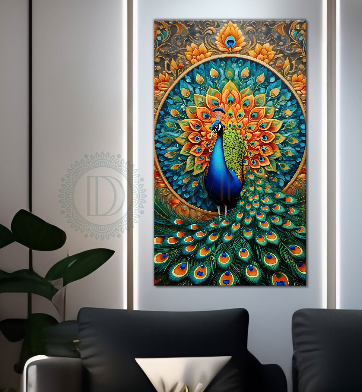 Peacock in bright colours with flowers modern art - Design - Peacock-V-16