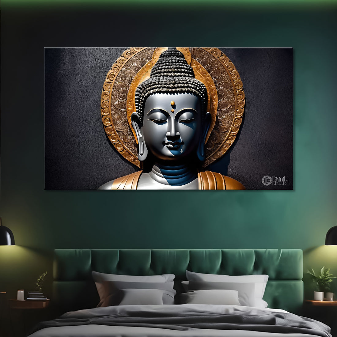 Grey buddha with dark background painting Canvas Wall Painting - Buddha-171