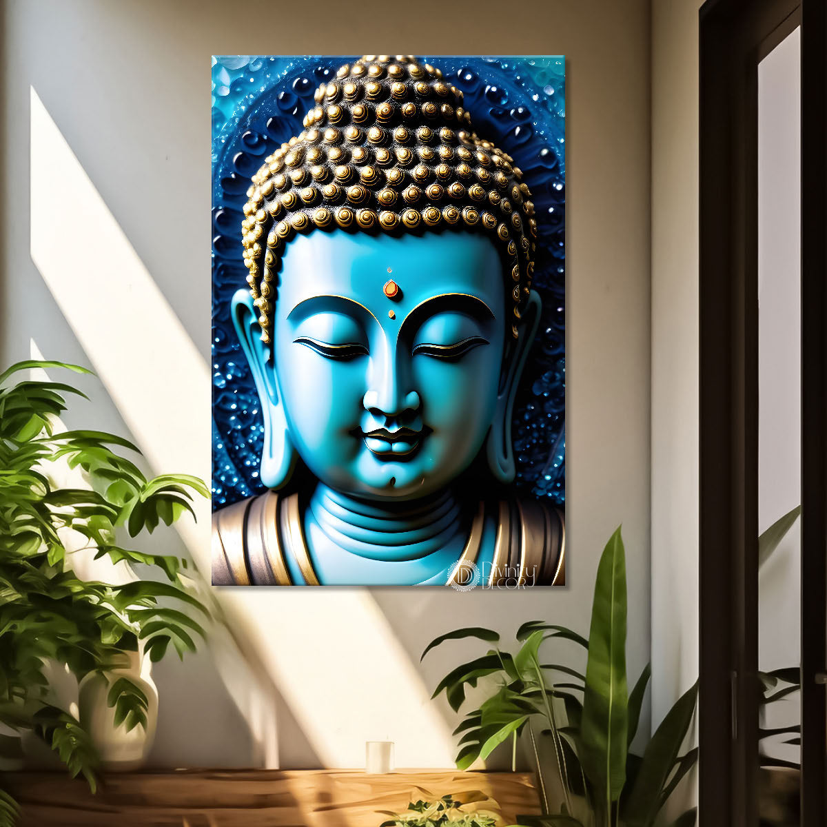 Blue buddha with dark texturd painting-V-171