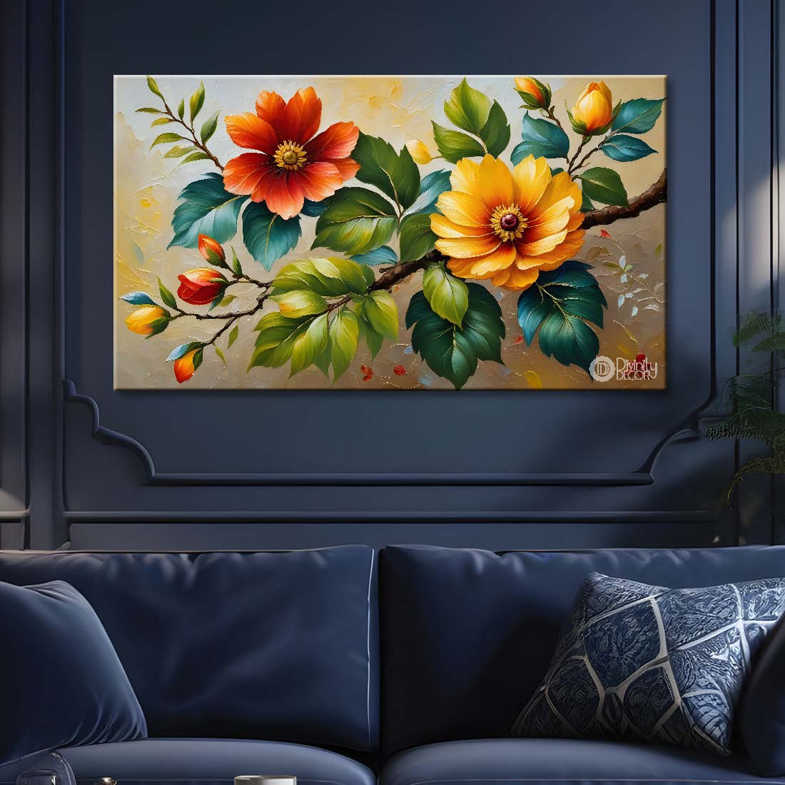 Yellow and red flowers textured painting- Design - Flower-171
