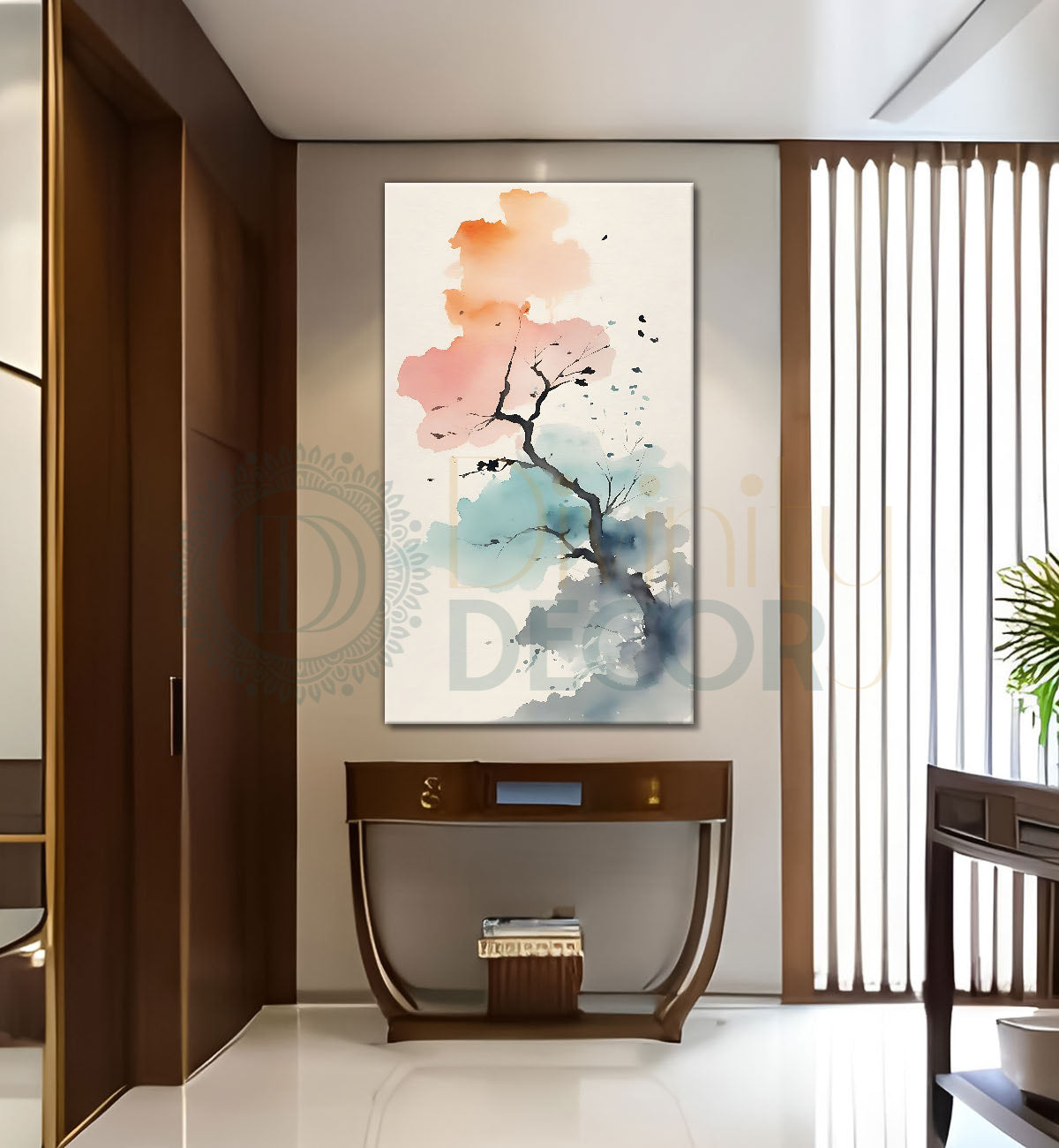 Colourful tree in textured water colour art Canvas Painting - Nature Art -V-171