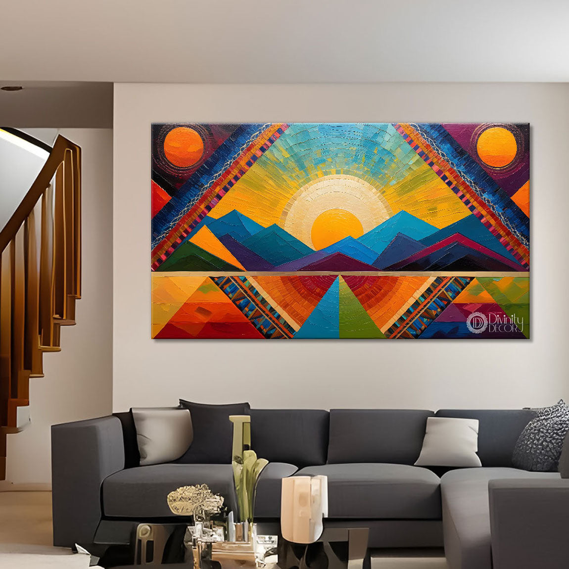 Sunrise with mountain view textured modern art Canvas Painting - Design - Modern-L-172