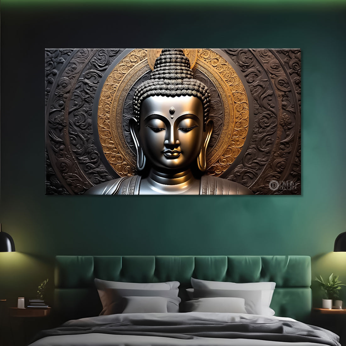 Golden buddha with dark background painting Canvas Wall Painting - Buddha-172