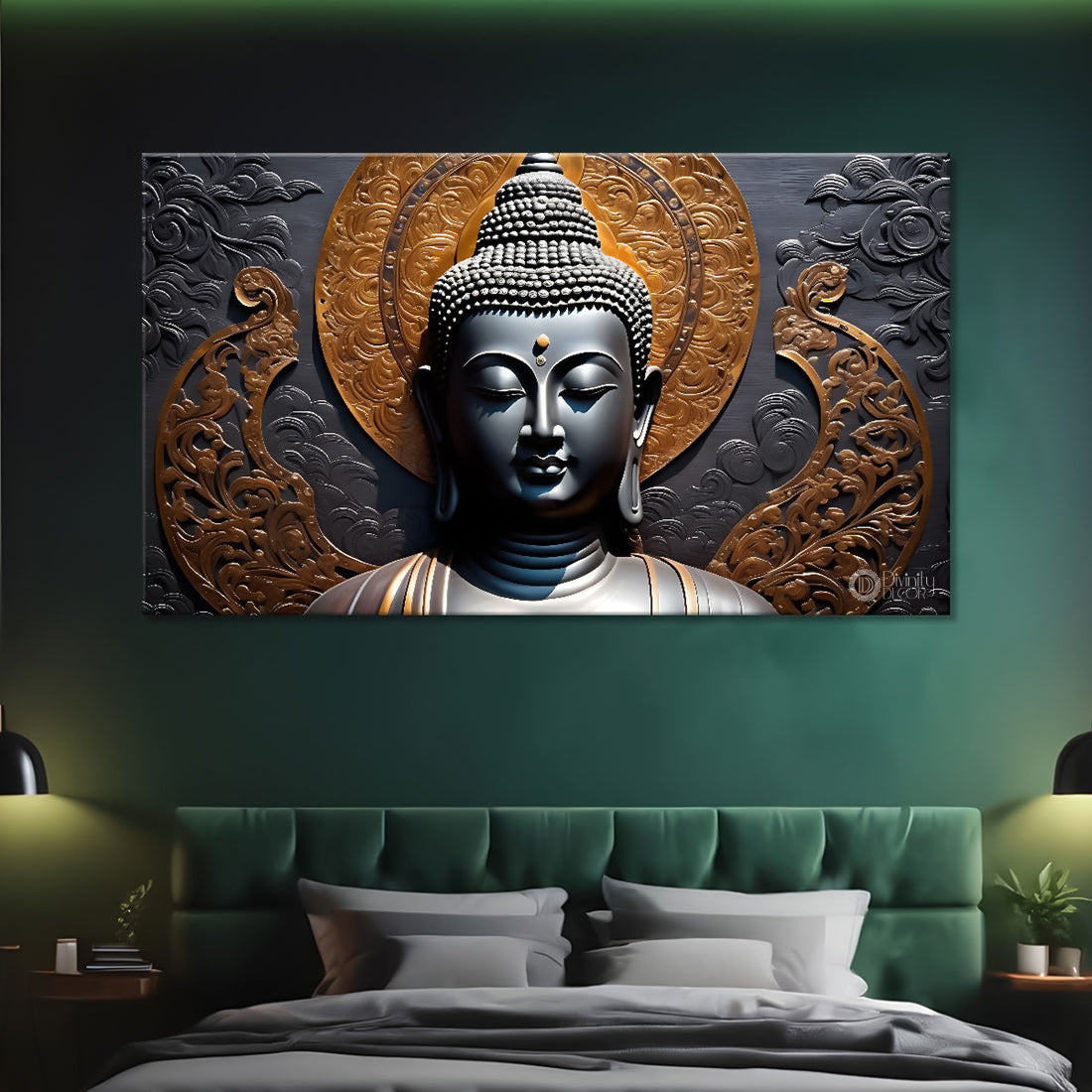 Grey buddha with dark background painting Canvas Wall Painting - Buddha-173