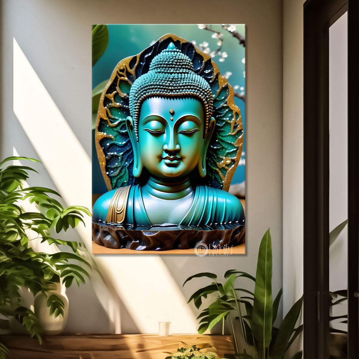 Blue buddha with dark texturd painting-V-174