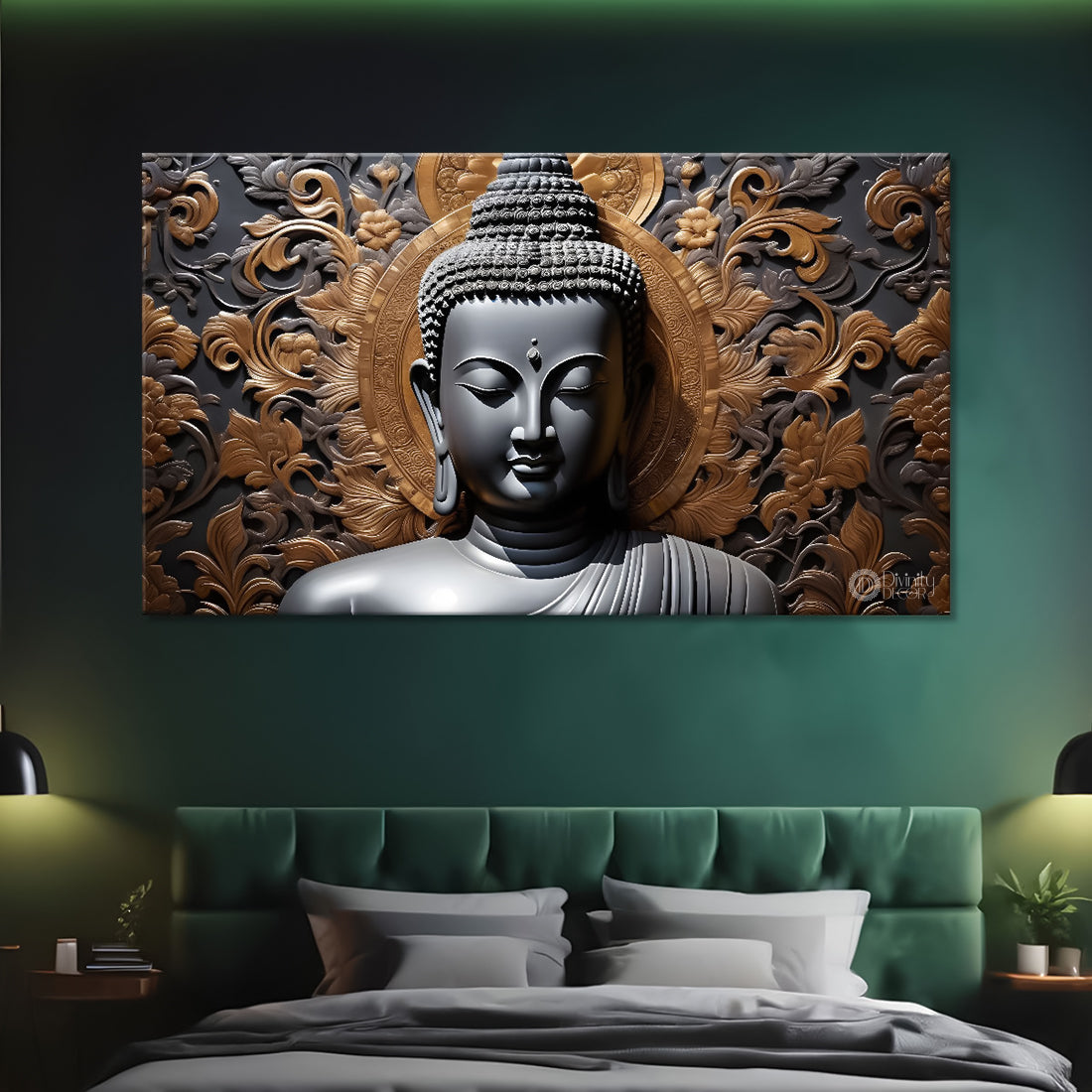 Grey buddha with dark background painting Canvas Wall Painting - Buddha-174