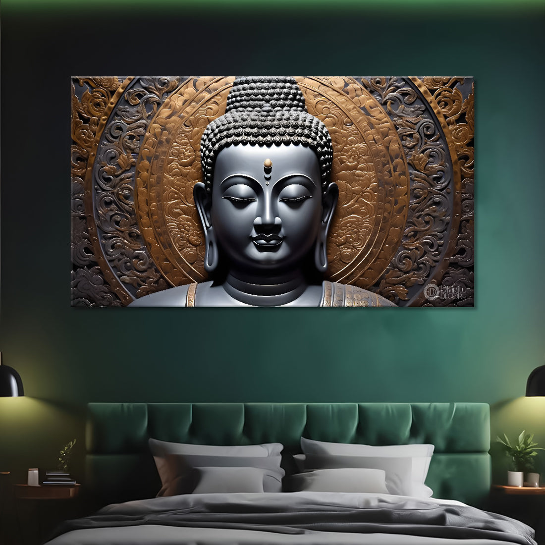 Grey buddha with dark background painting Canvas Wall Painting - Buddha-175