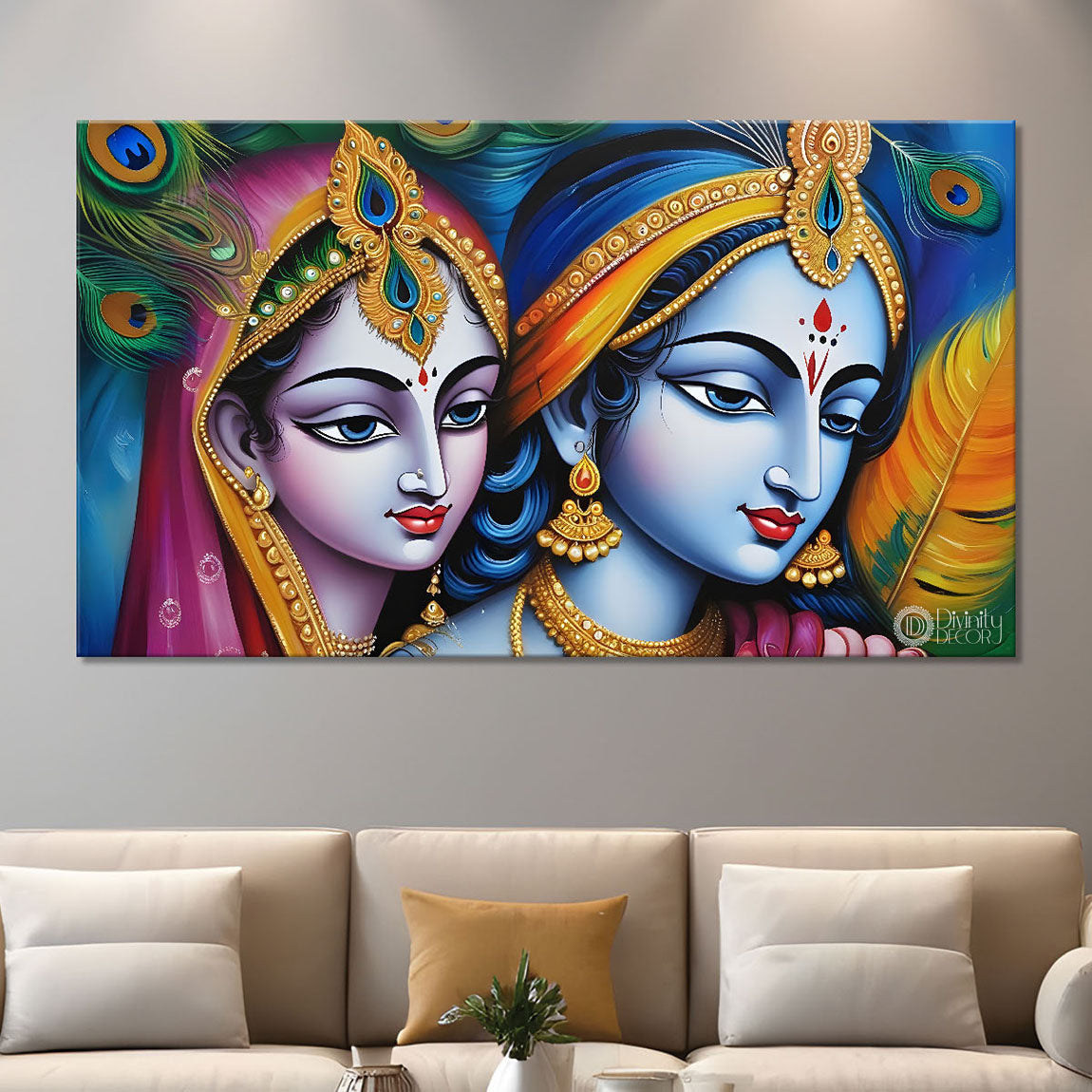 Blue face of Krishna and Radha with textured background painting Canvas Painting - Design - Krishna-175