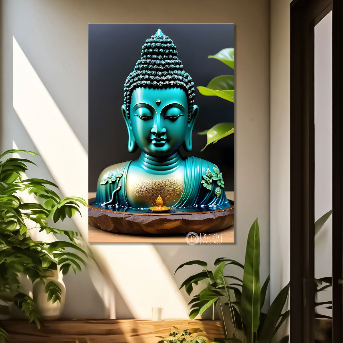 Blue buddha with dark texturd painting-V-175