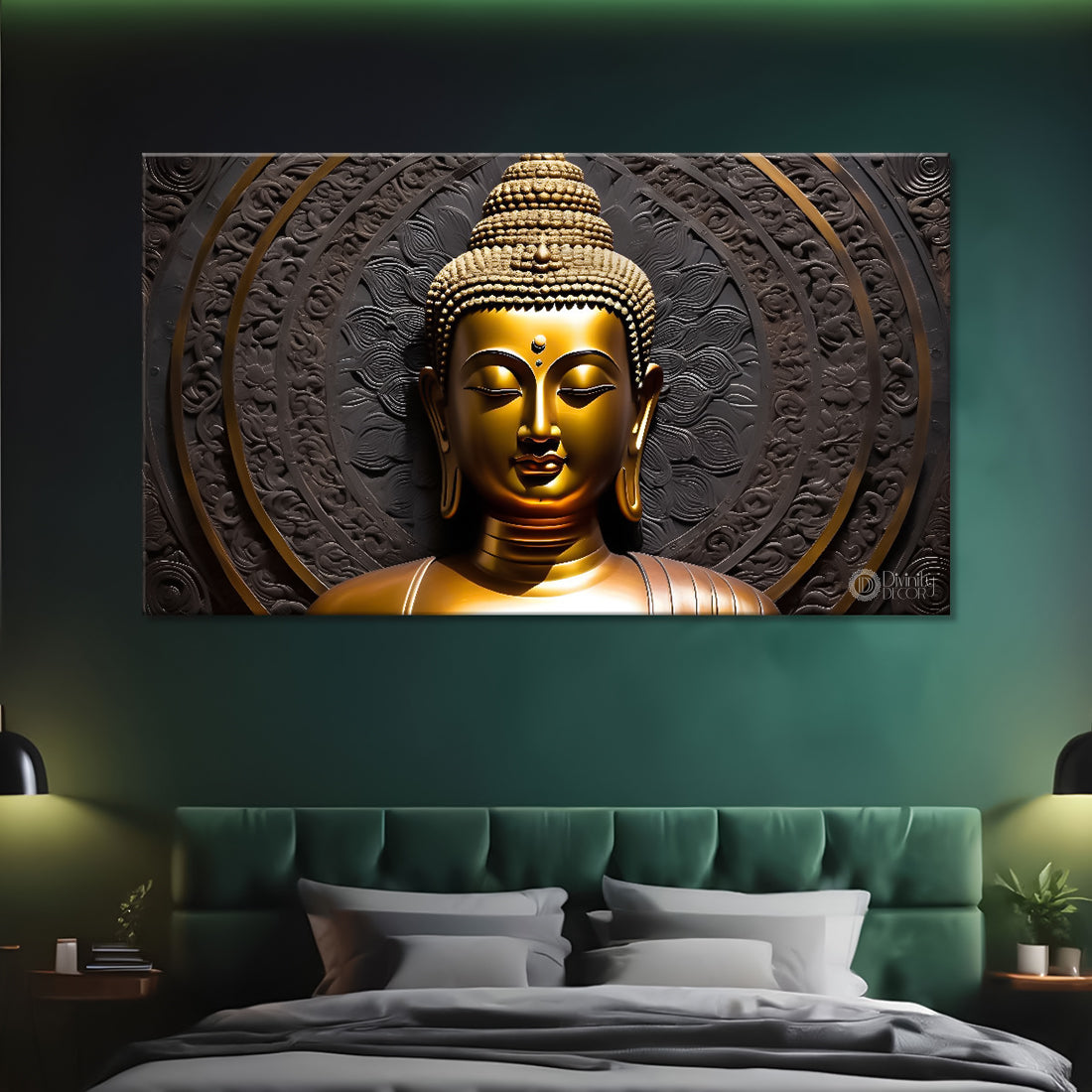 Golden buddha with dark background painting Canvas Wall Painting - Buddha-176