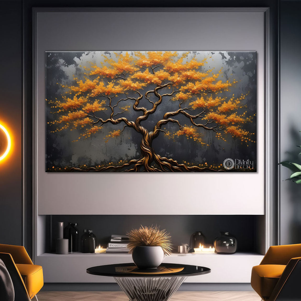 Orange tree in textured modern art- Design - Tree-176