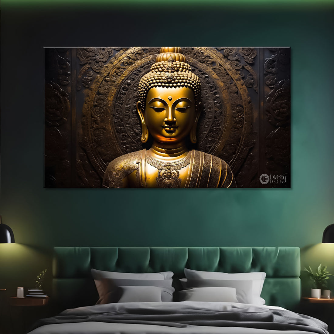 Golden buddha with dark background painting Canvas Wall Painting - Buddha-177