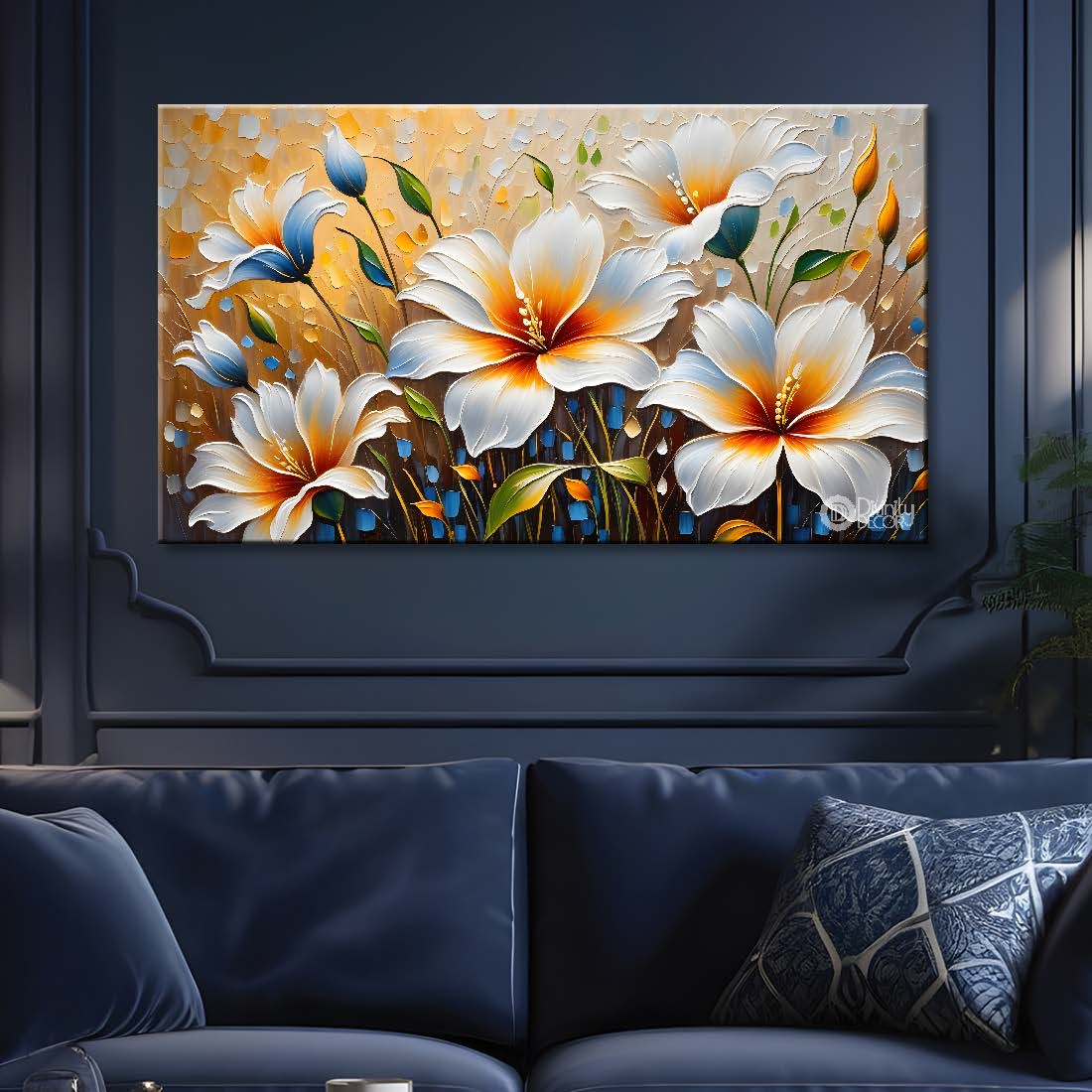 White flowers with light textured painting- Design - Flower-177