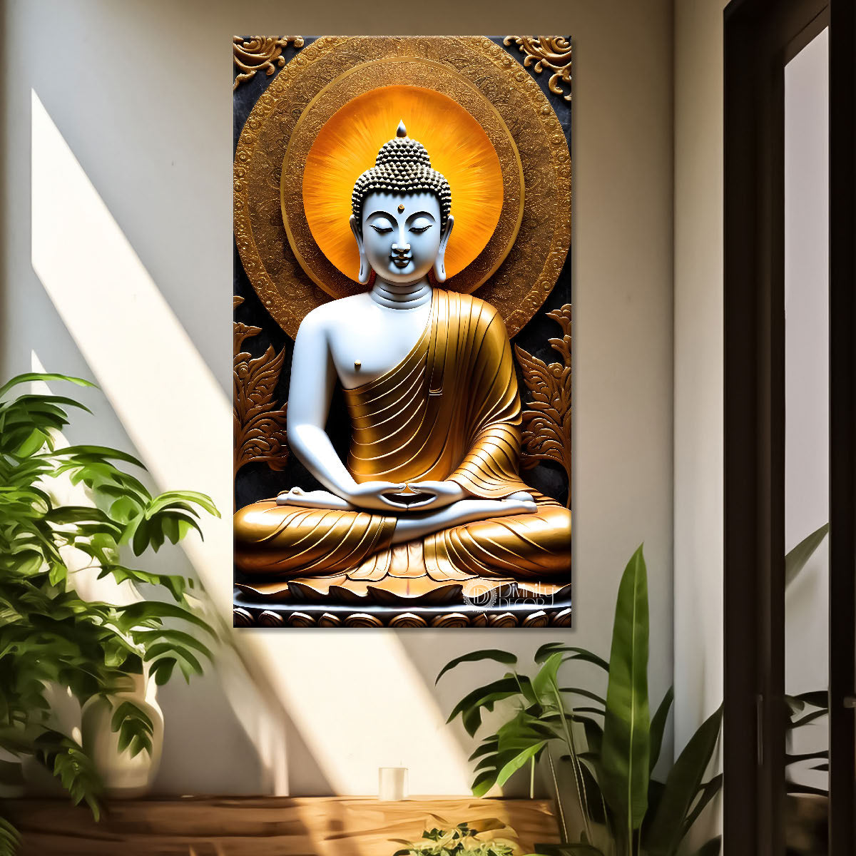 White textured buddha with orange chakra painting-V-177