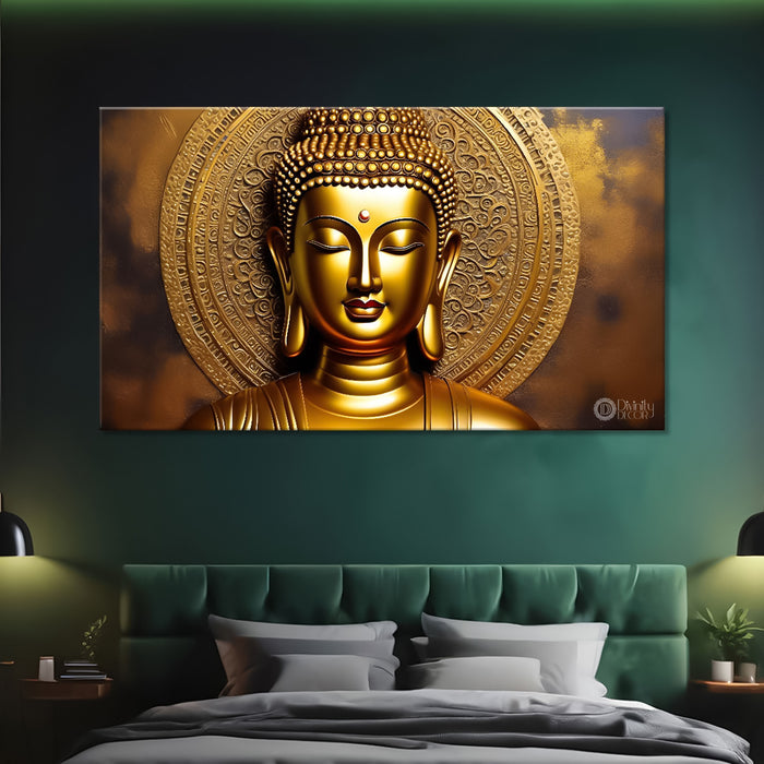 Golden buddha with golden background painting Canvas Wall Painting - Buddha-178