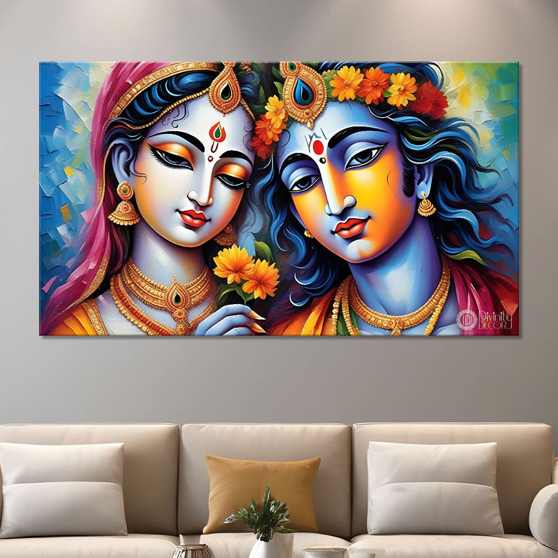 Krishna and Radha with light background painting Canvas Painting - Design - Krishna-178
