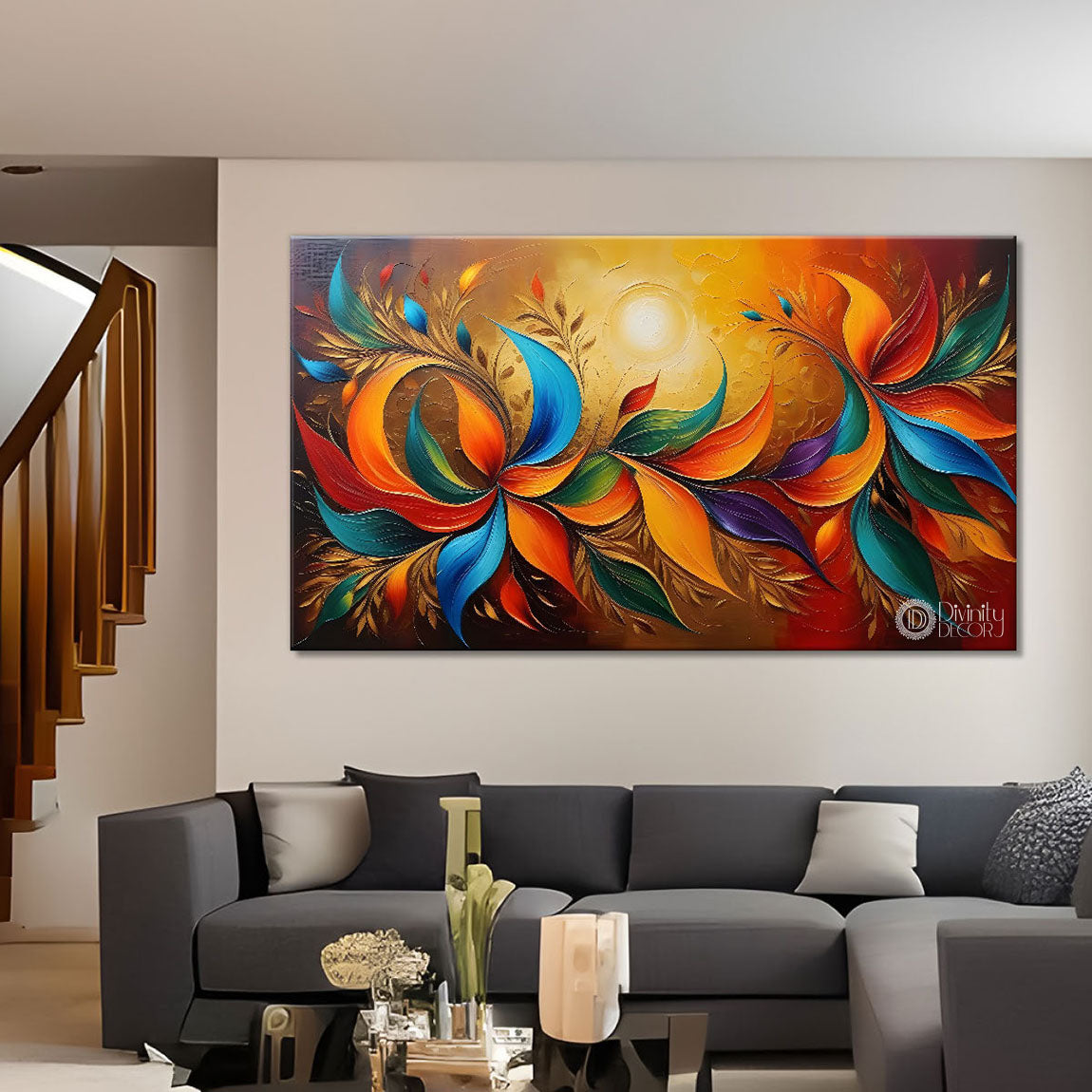 Colorful leaves textured modern art Canvas Painting - Design - Modern-L-178