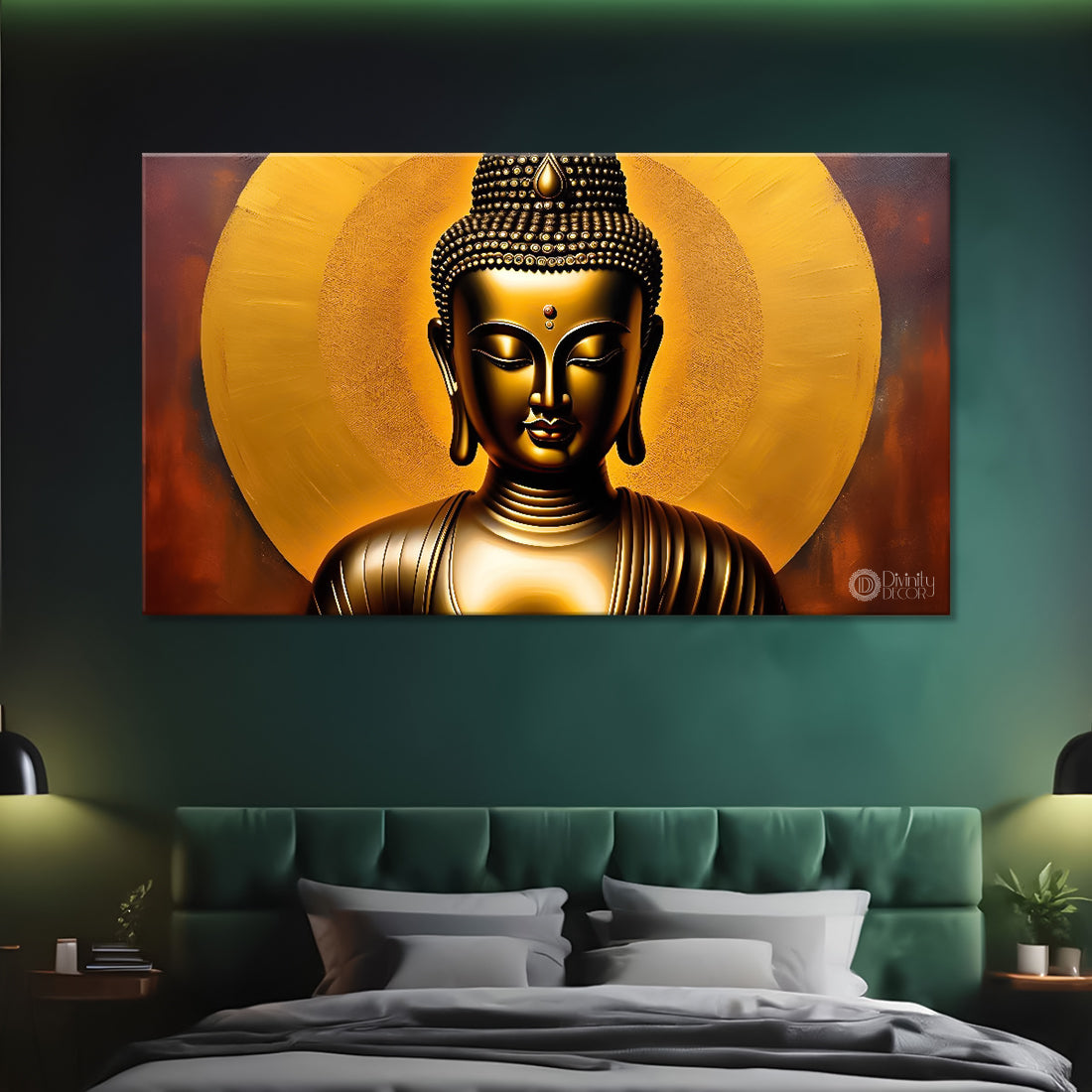 Golden buddha with golden background painting Canvas Wall Painting - Buddha-179