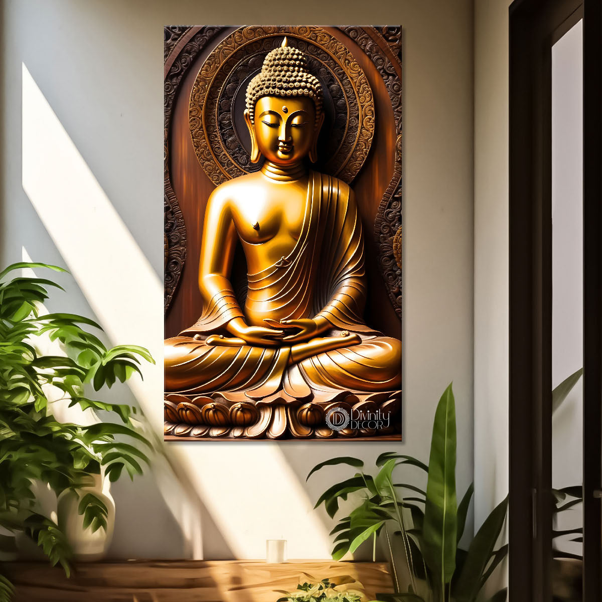 Golden buddha with chakra texturd painting-V-179