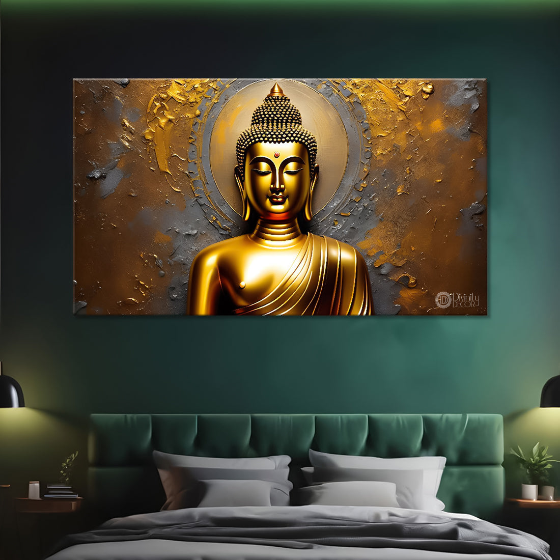 Golden buddha with golden background painting Canvas Wall Painting - Buddha-180