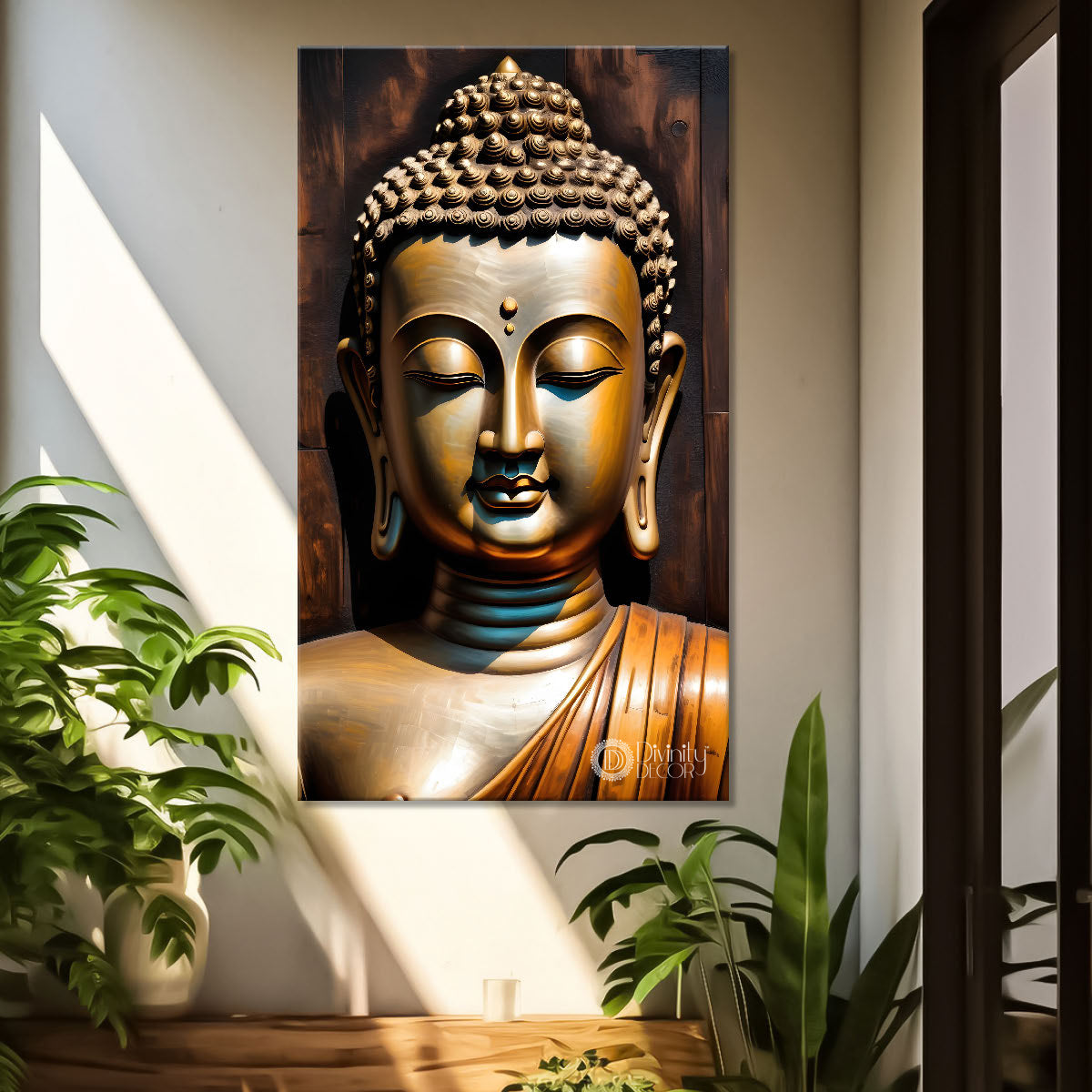 Golden buddha with dark texturd painting-V- 180