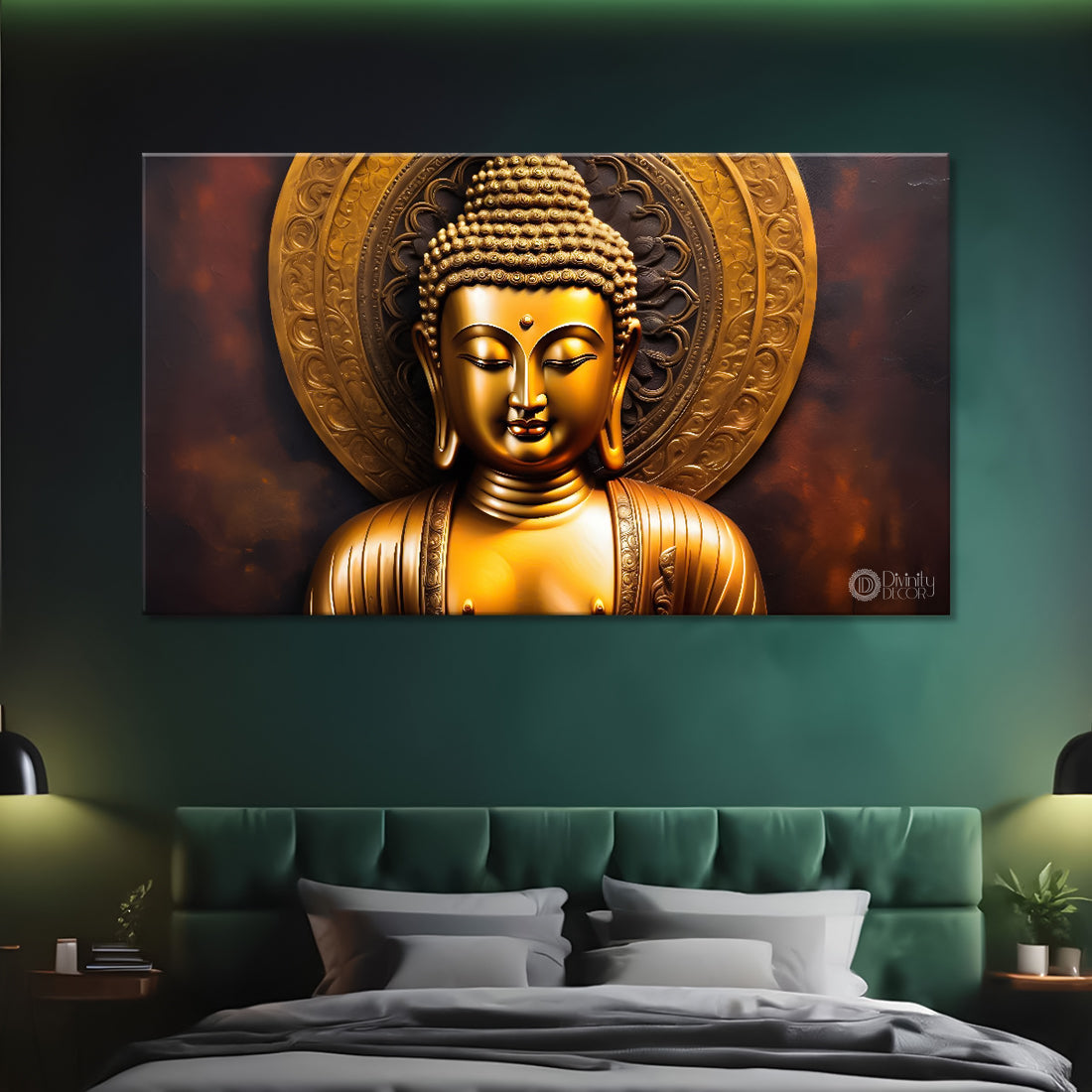 Golden buddha with golden background painting Canvas Wall Painting - Buddha-181