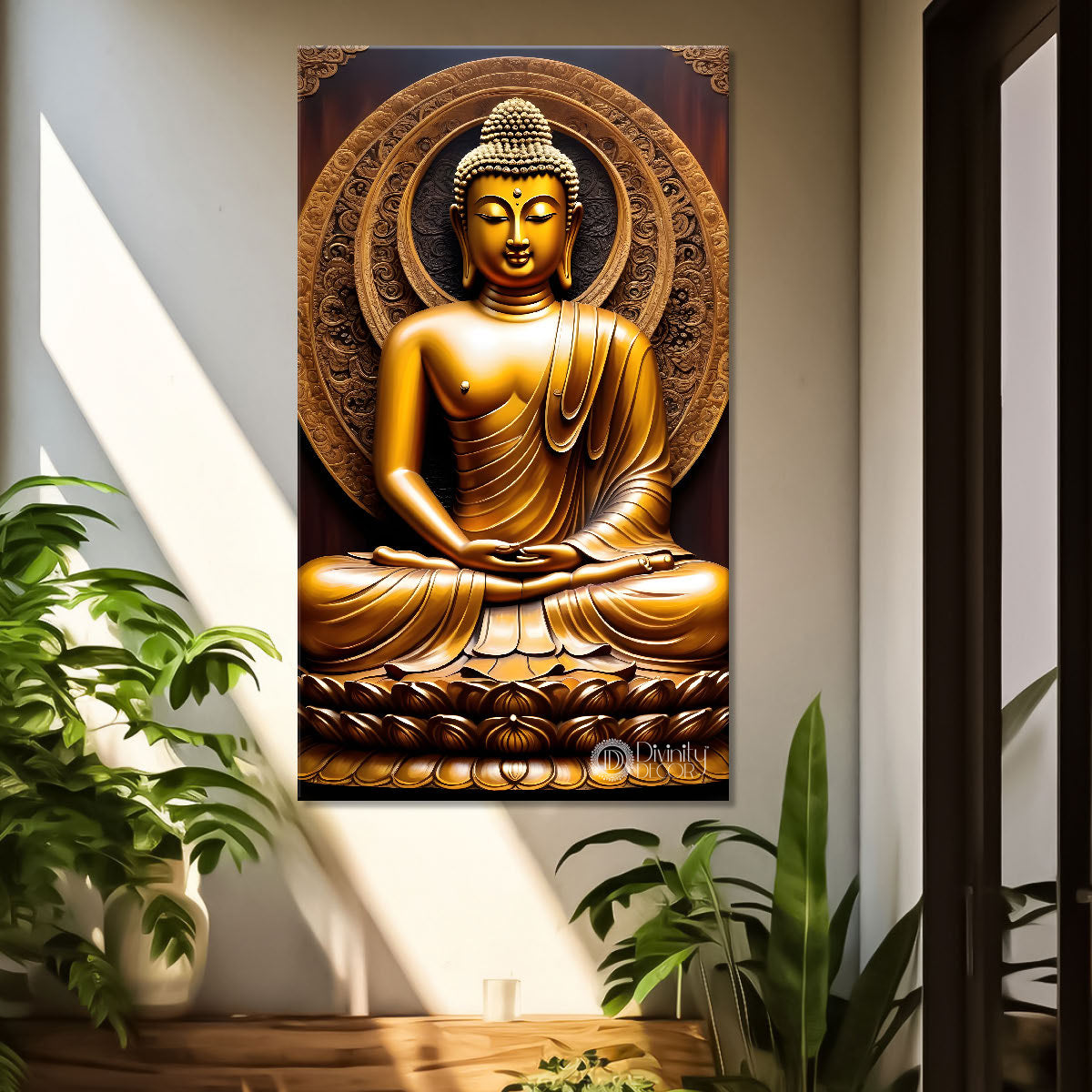 Golden buddha with chakra texturd painting-V-181