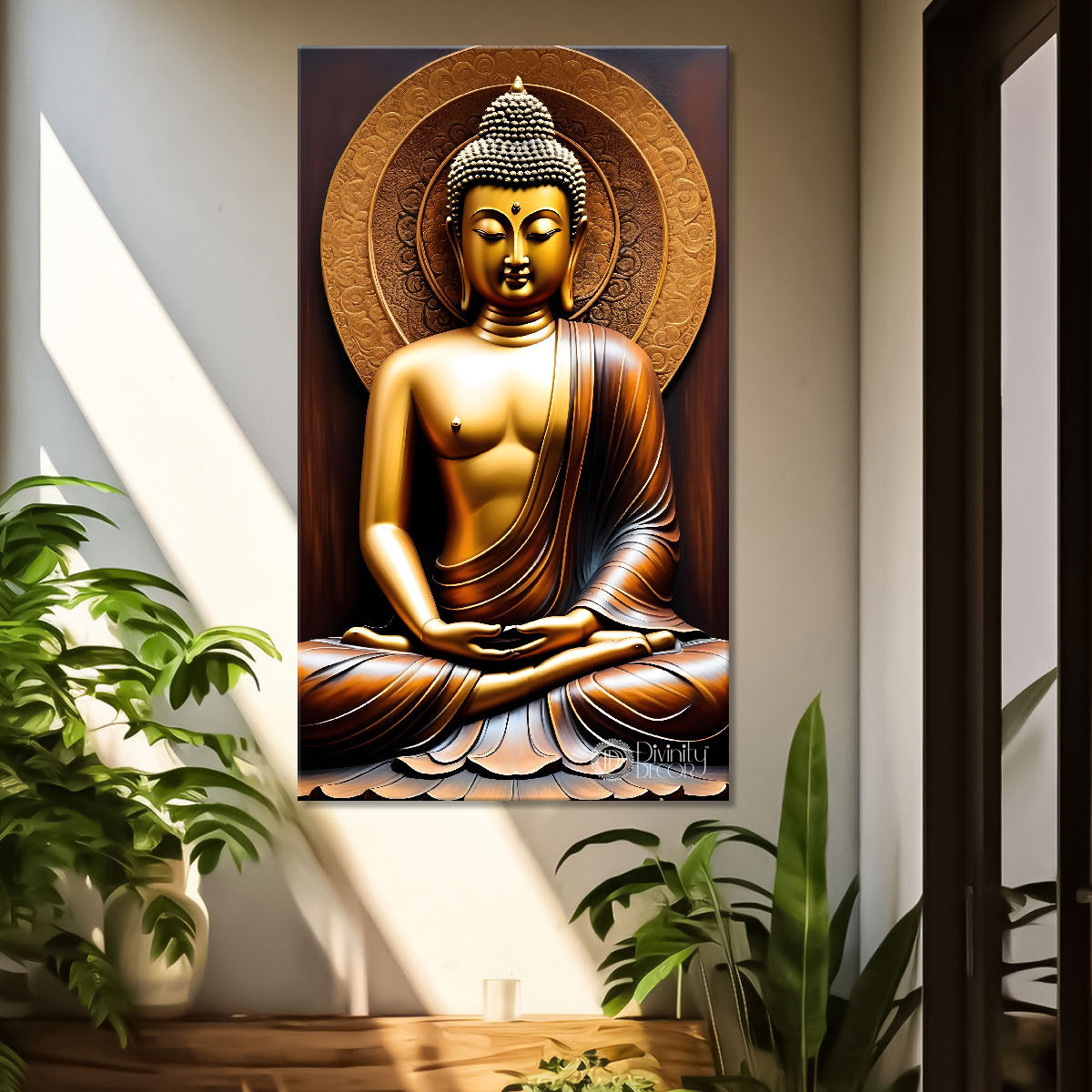 Golden buddha with chakra texturd painting-V-182