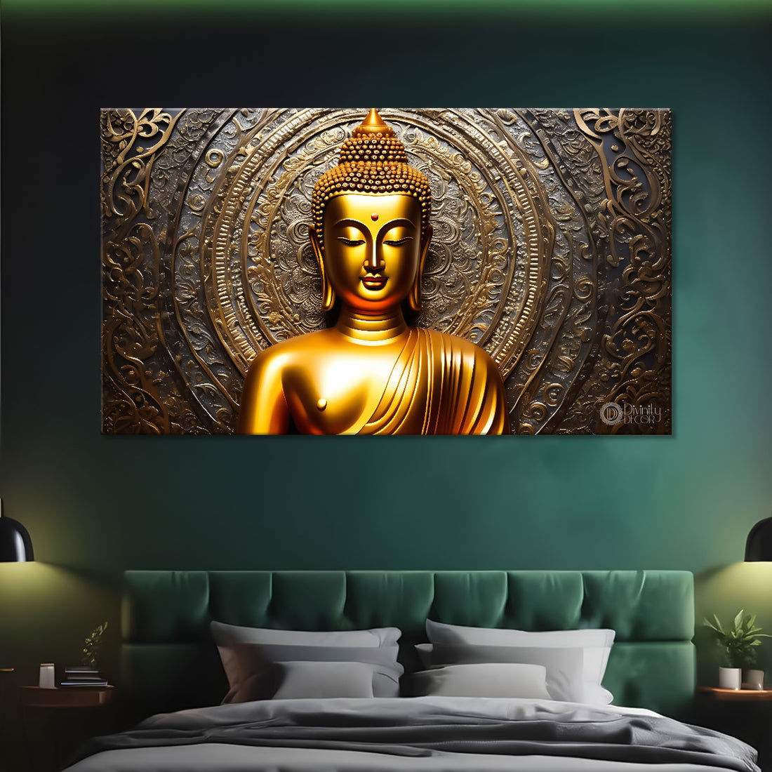 Golden buddha with grey  background painting Canvas Wall Painting - Buddha-182