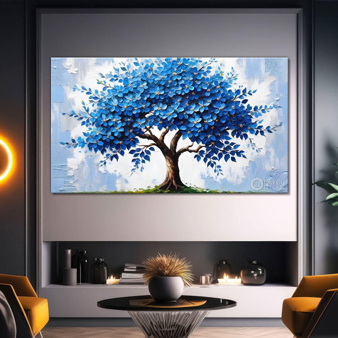 Aqua color tree in textured background modern art- Design - Tree-183