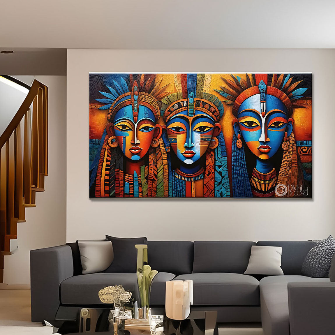 Three beautiful men faces textured art Canvas Painting - Design - Modern-L-183