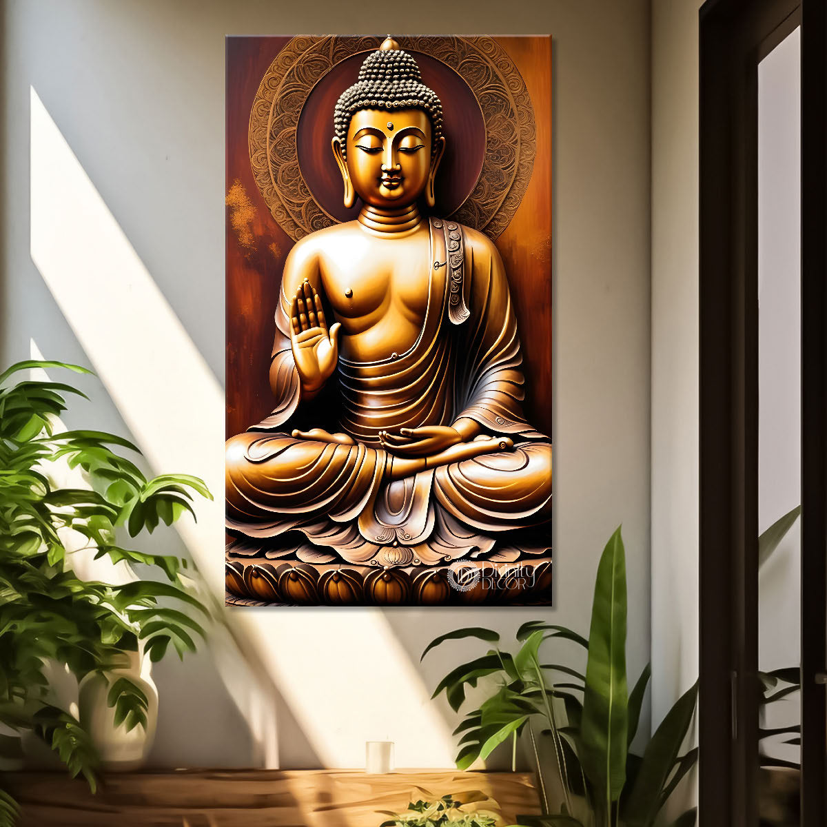 Golden buddha with chakra texturd painting-V-183
