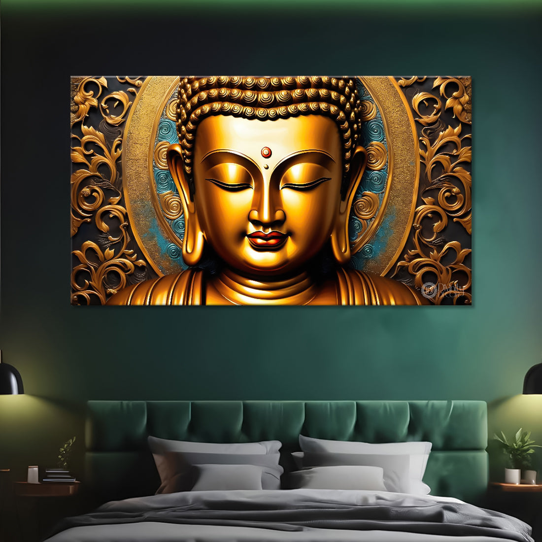 Golden buddha with golden background painting Canvas Wall Painting - Buddha-184