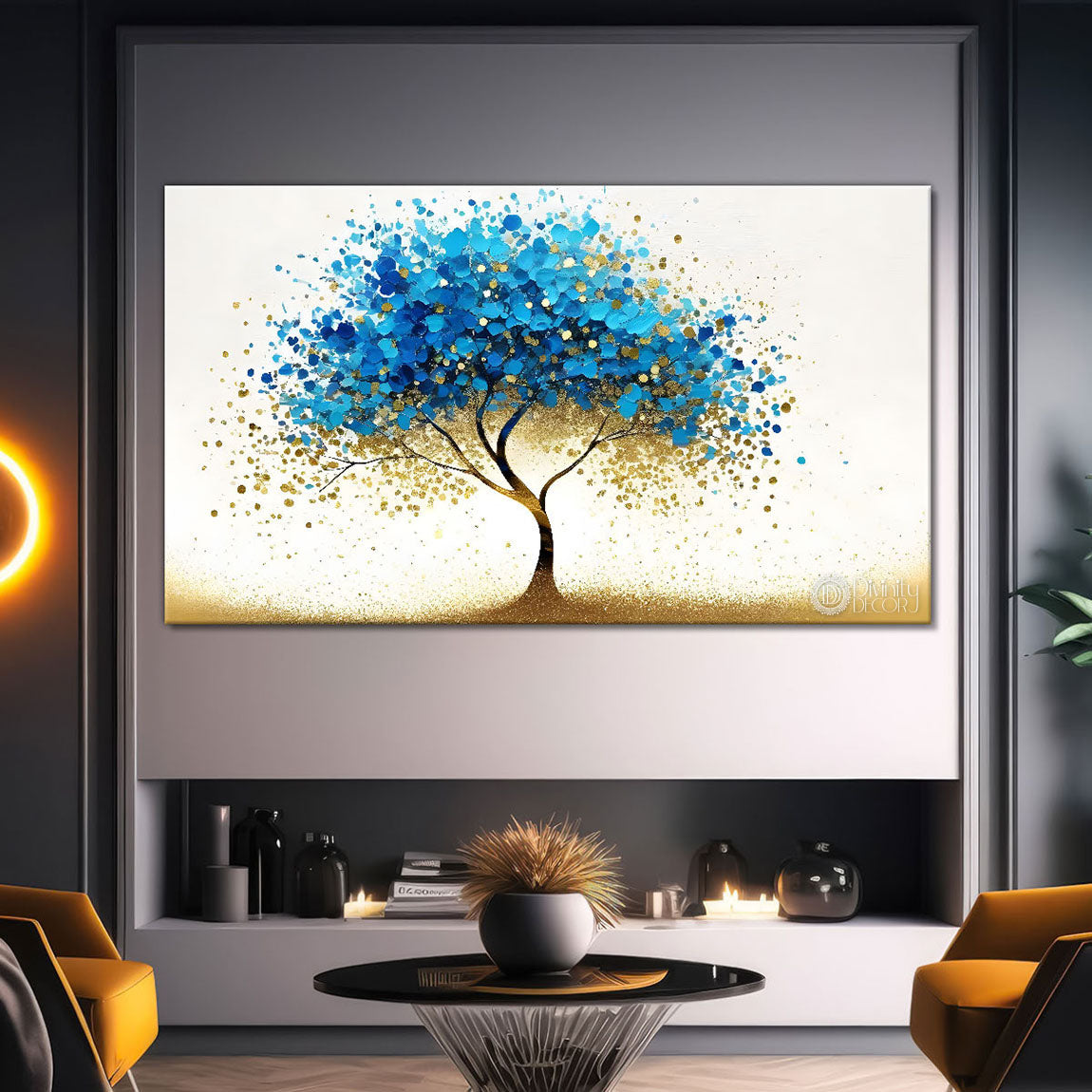 Aqua color tree in textured background modern art- Design - Tree-185